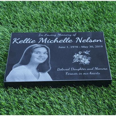 Flat Black Granite Headstones with Your Photo for Human -  Durable & Water Proof - Garden Grave Marker