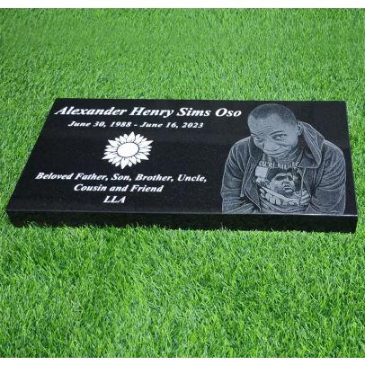 Sand Carved Headstone with Photo Outdoor Granite Personalized Grave Marker
